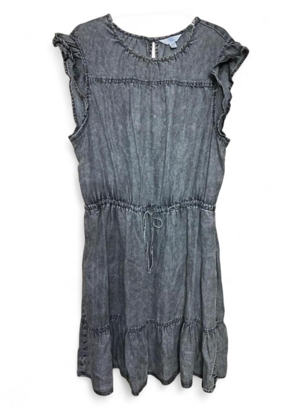 Y2K Acid Washed Black Lyocell Ruffle Babydoll Cinch Waist Dress Size Large